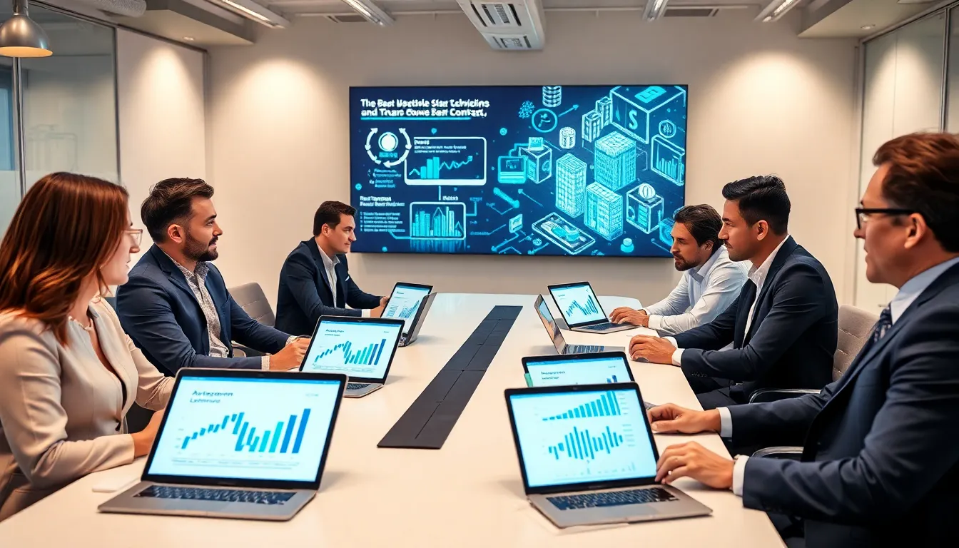 diverse team discussing real estate technologies in a modern office.