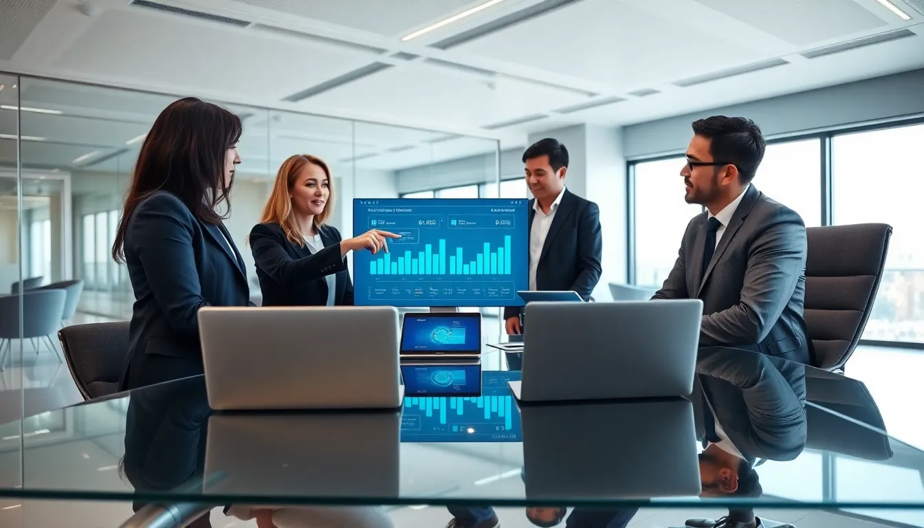 diverse team collaborating in a modern office setting.