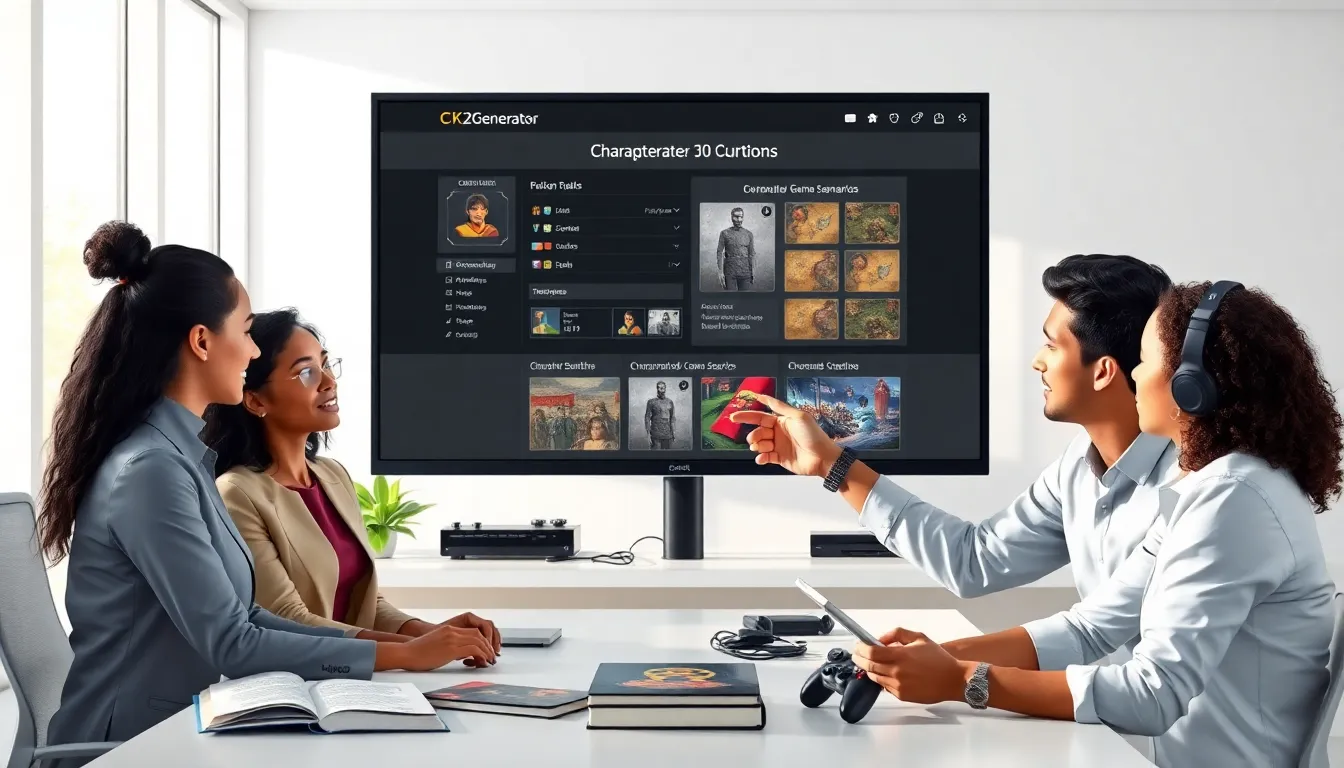 group discussing strategy guides in a modern office.