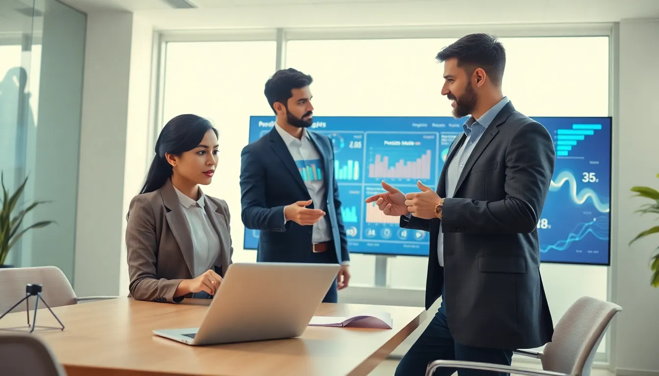 diverse team analyzing AI data in a modern office.