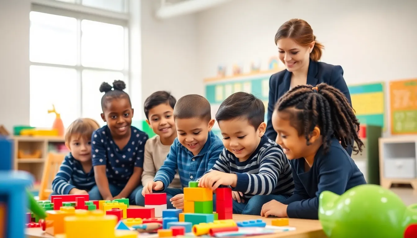 diverse children learning in a modern early childhood education classroom.