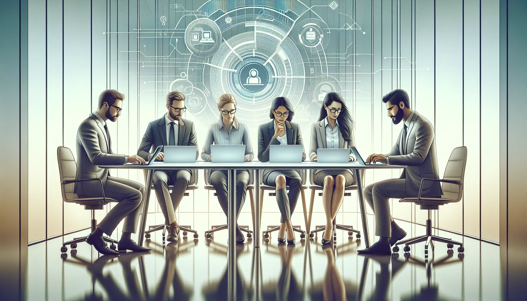 diverse team analyzing phone number database in a modern office.