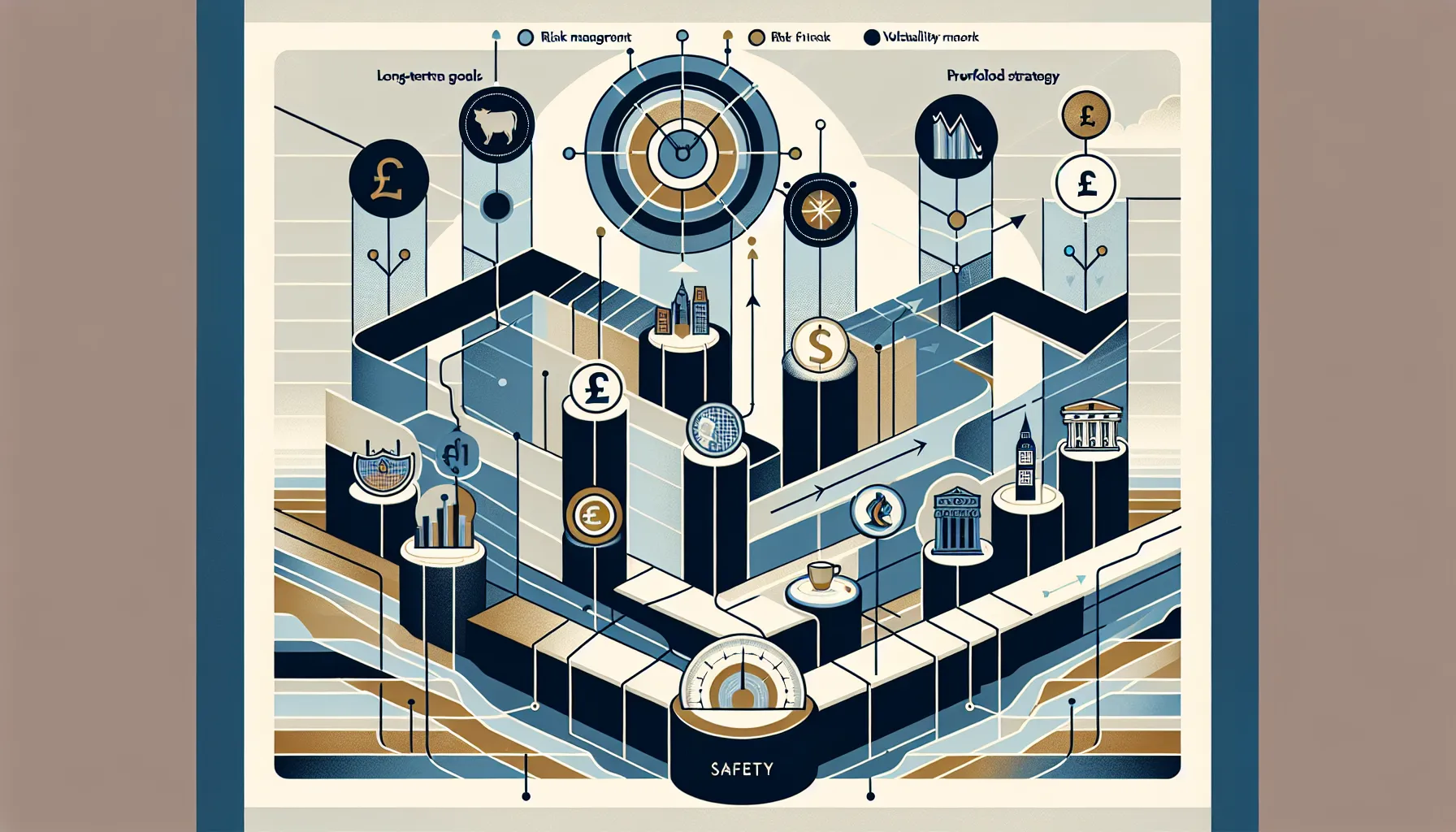 Three-tier infographic showing investment goals, risk tolerance assessment, and capital allocation steps.