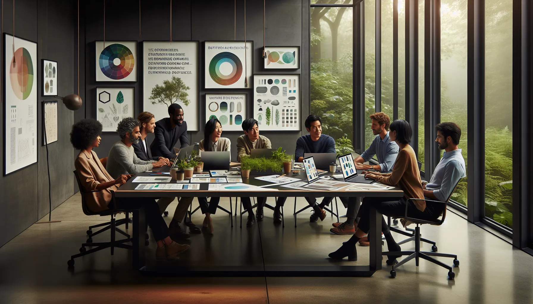 diverse team collaborating on eco-friendly designs with ShotScribus software.