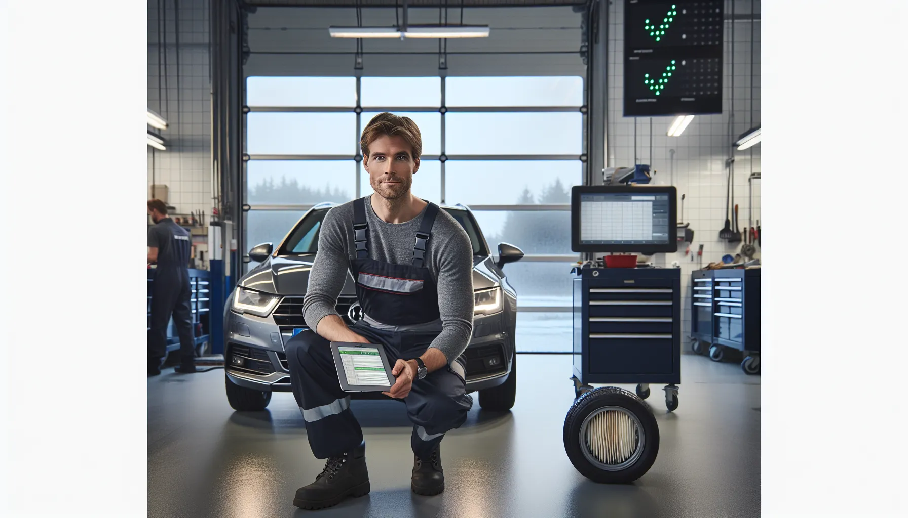 Norwegian mechanic servicing a car to improve maintenance and fuel economy efficiency.