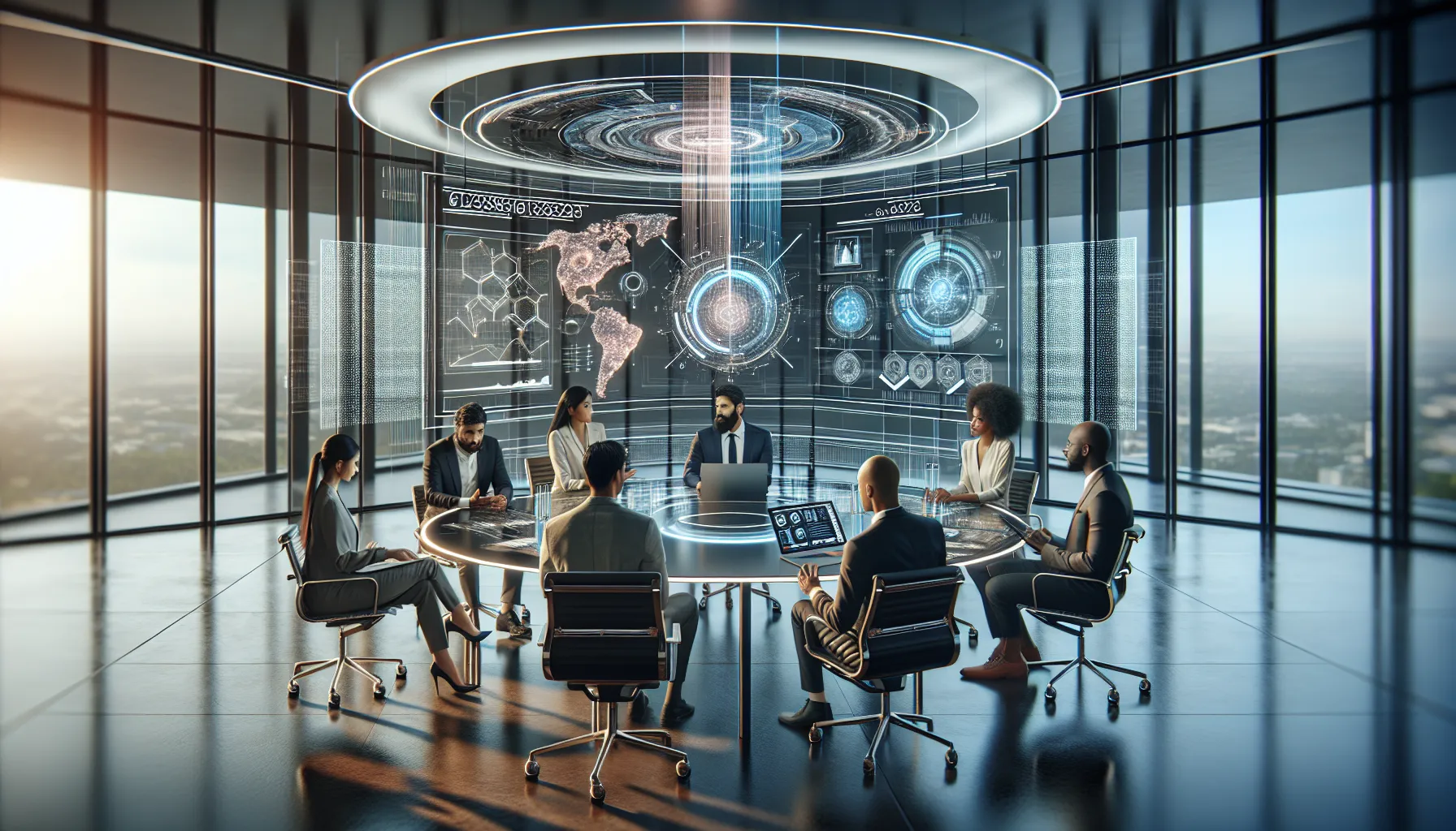 diverse professionals collaborating in a modern digital workspace.