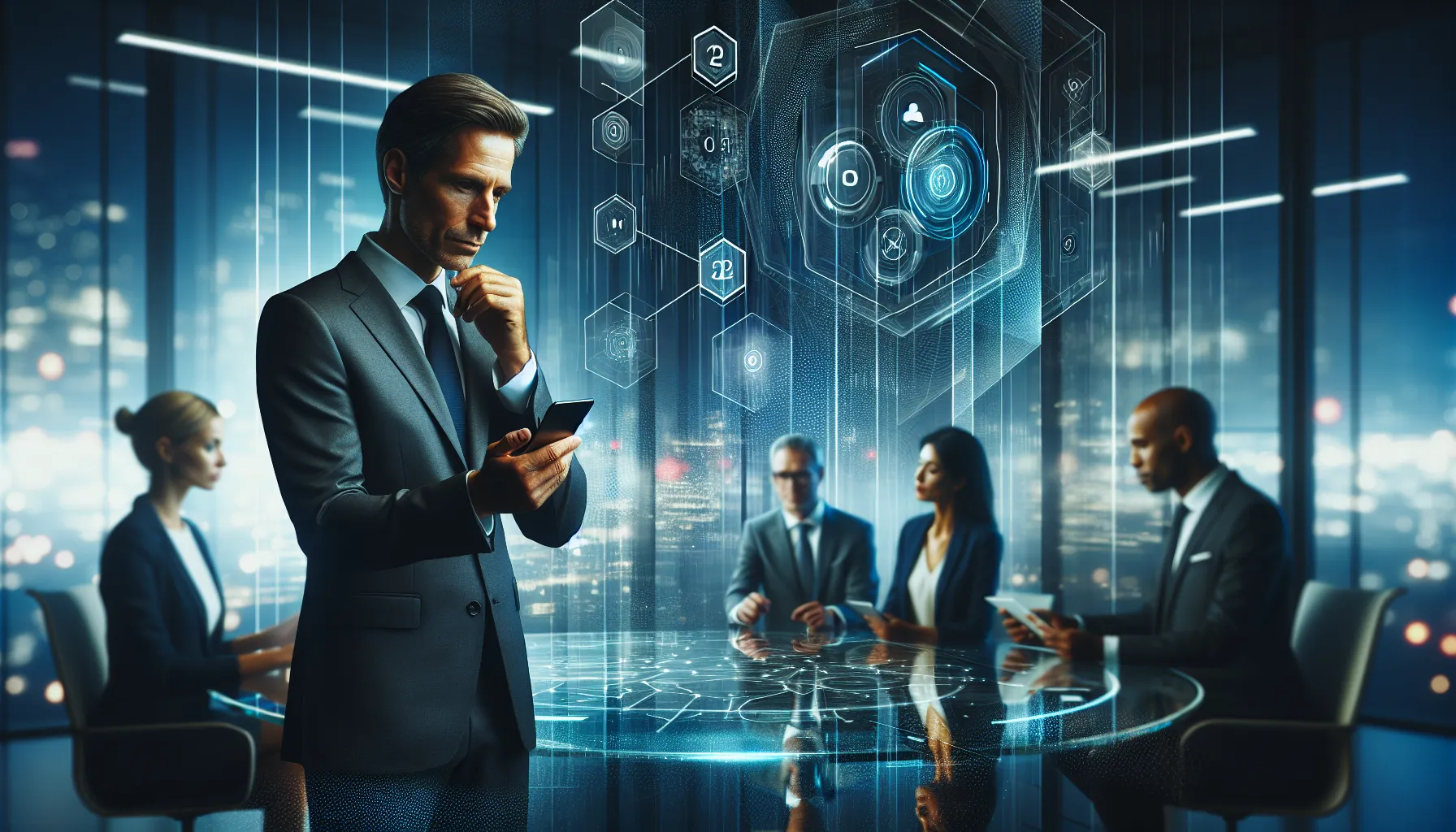 professionals discussing phone number significance in a modern office.