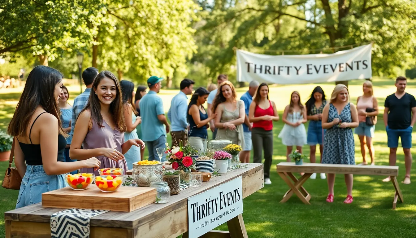 diverse group celebrating at a creative outdoor event with budget-friendly decor.