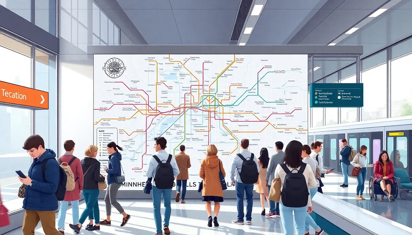 Minneapolis public transit map displayed in a modern transit station.