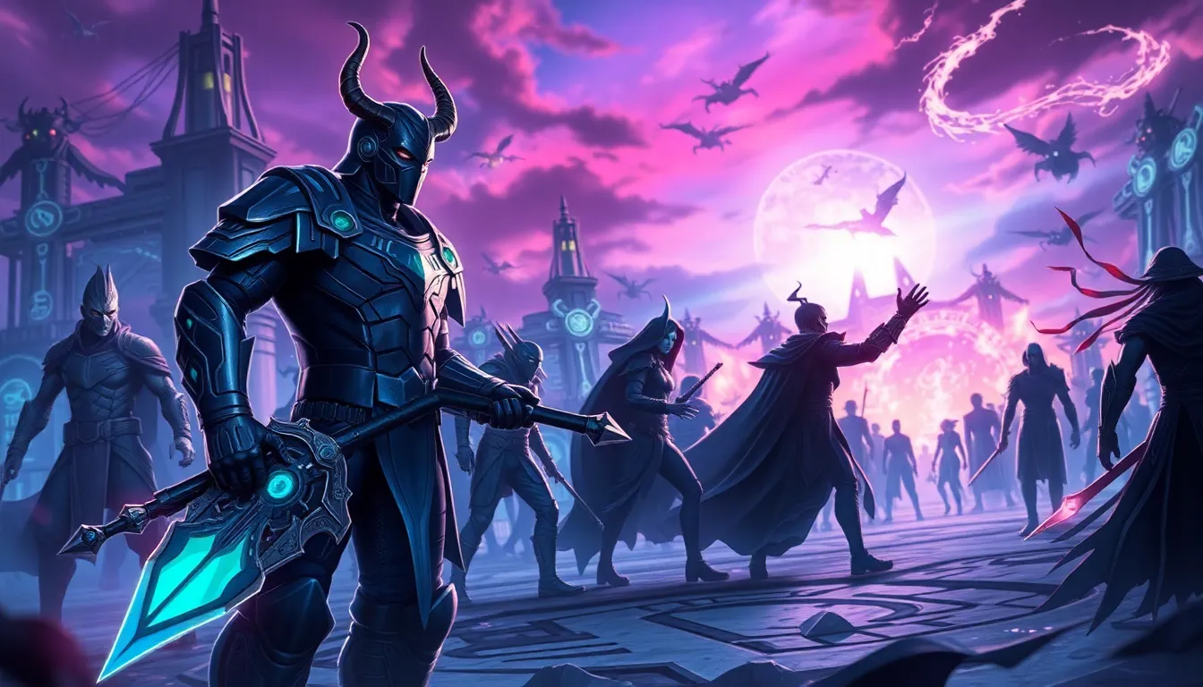 Diverse characters from Daemonhunters in a battle setting.