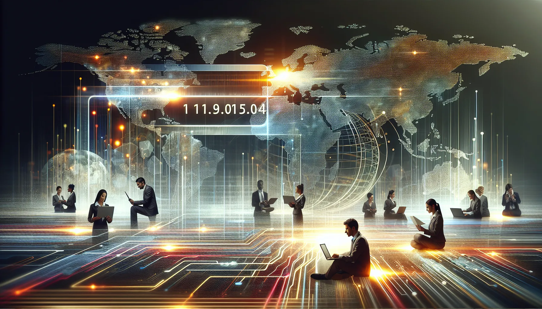 Digital illustration representing an IP address in a networked world.