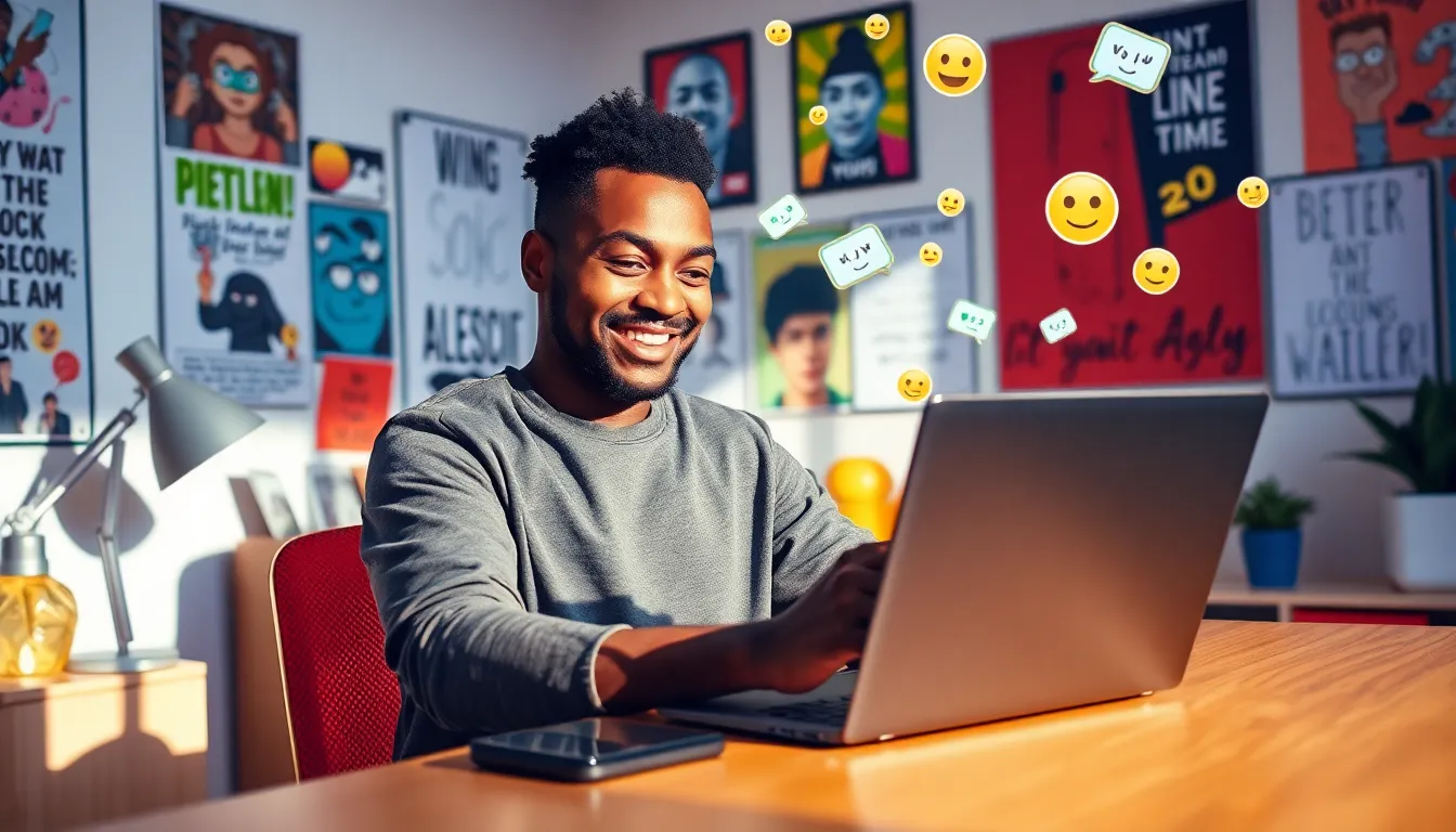 content creator engaging with audience in a modern office setting.