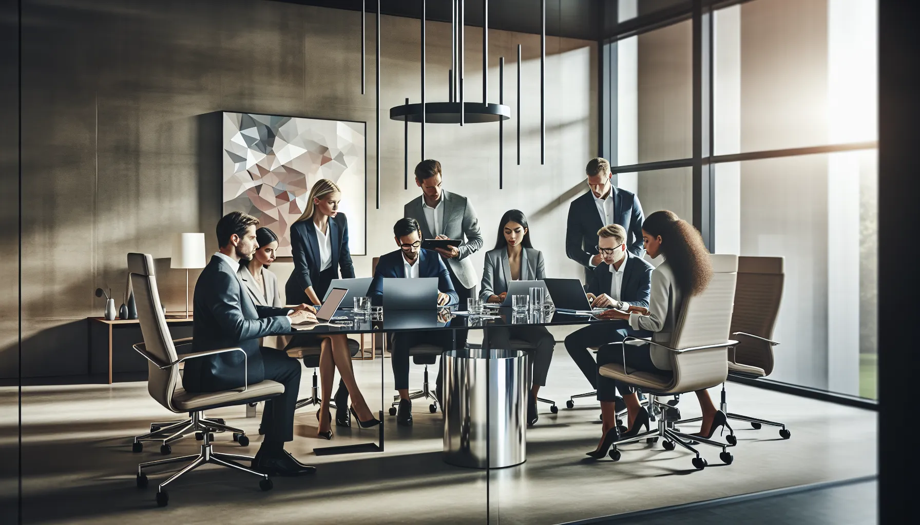 diverse team collaborating on technology in a modern office.