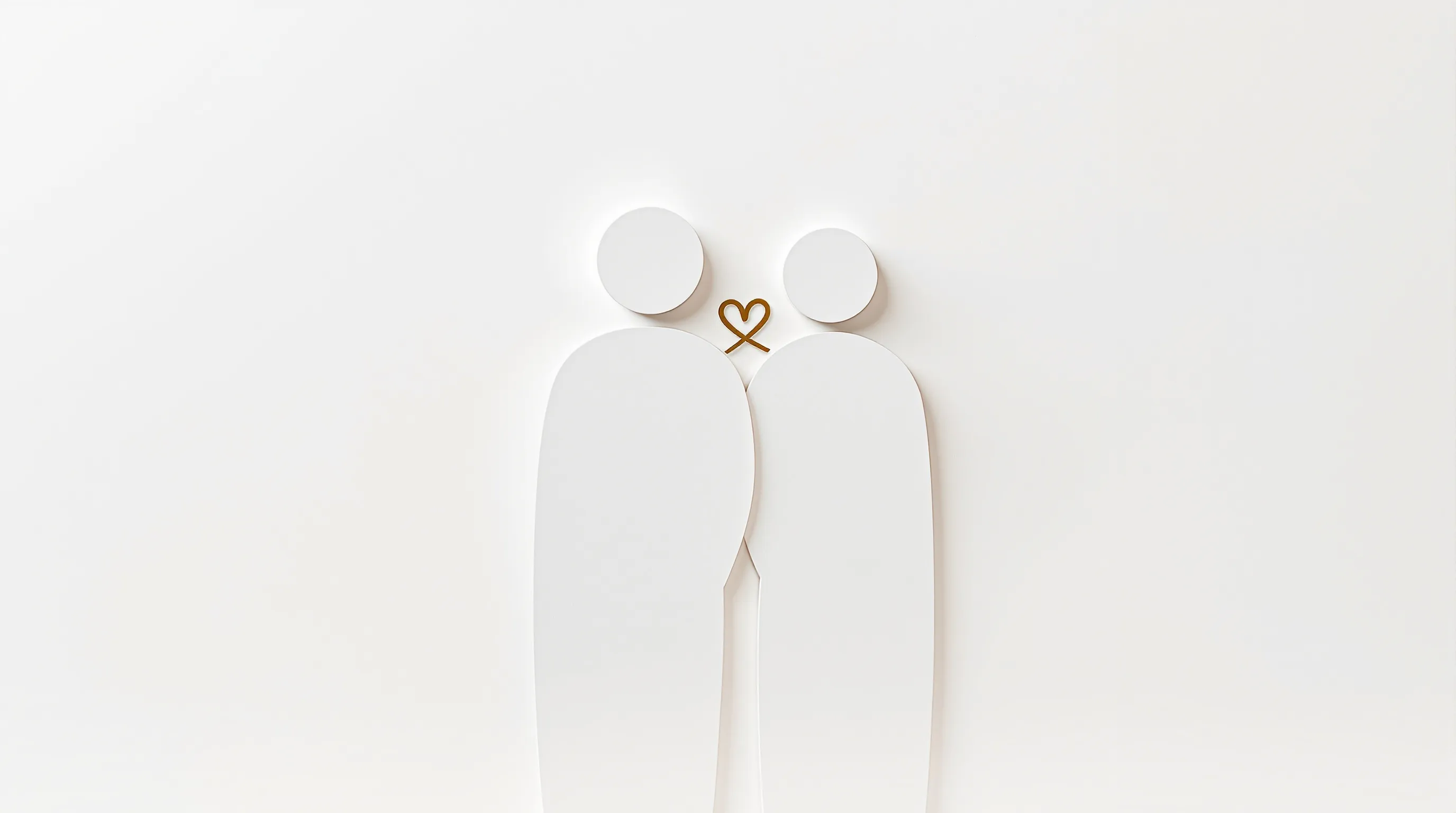 Two minimal silhouettes standing together with a simple connecting shape symbolizing loyal partnership.