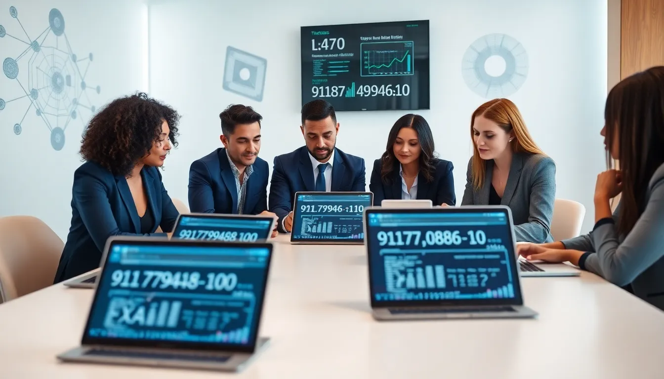 diverse team analyzing data in a modern office setting.