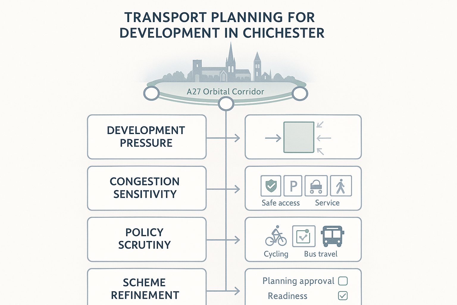 Infographic showing how transport planning shapes development decisions in Chichester.