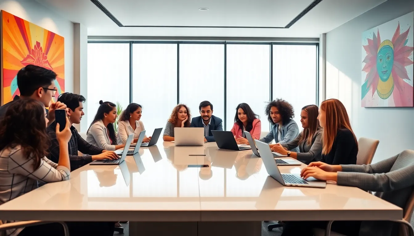 diverse team collaborating in a modern office setting.