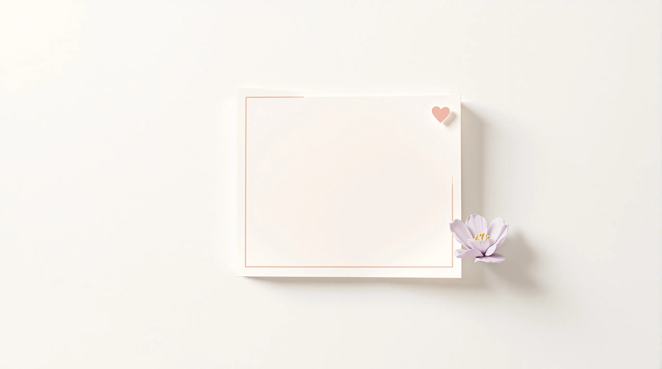 A minimalist greeting card with a heart icon on a clean white background.