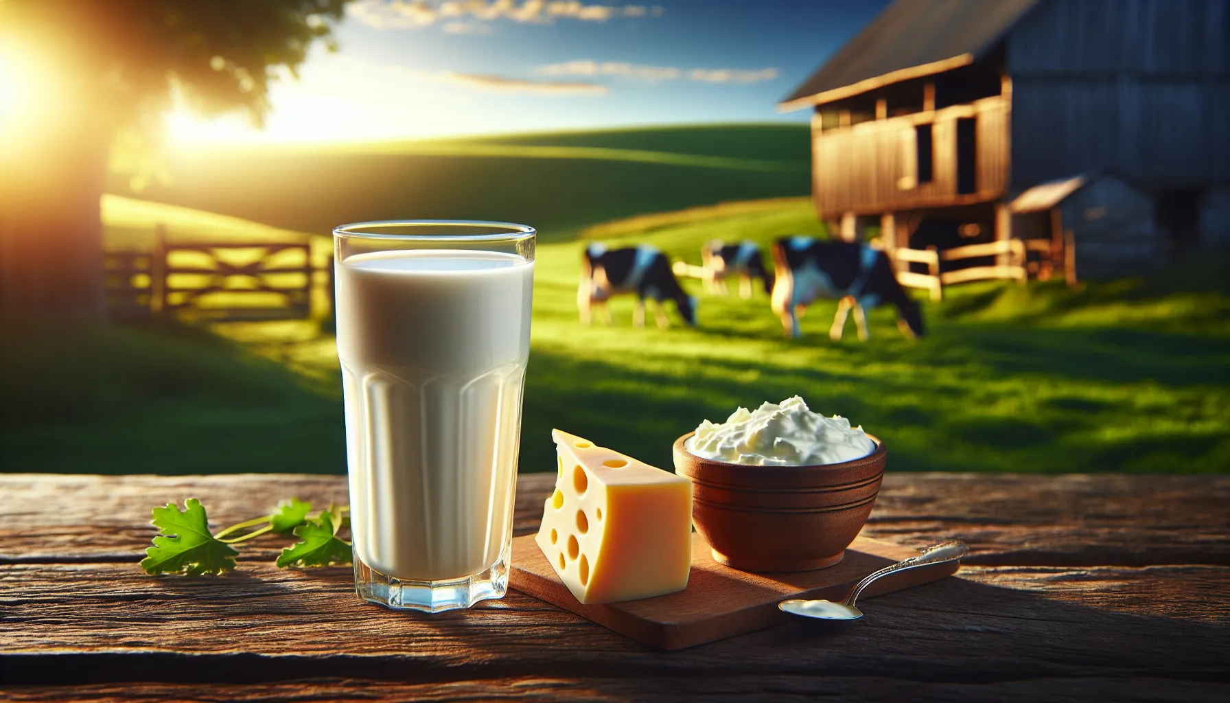 a glass of milk and bowl of curd on a rustic table.