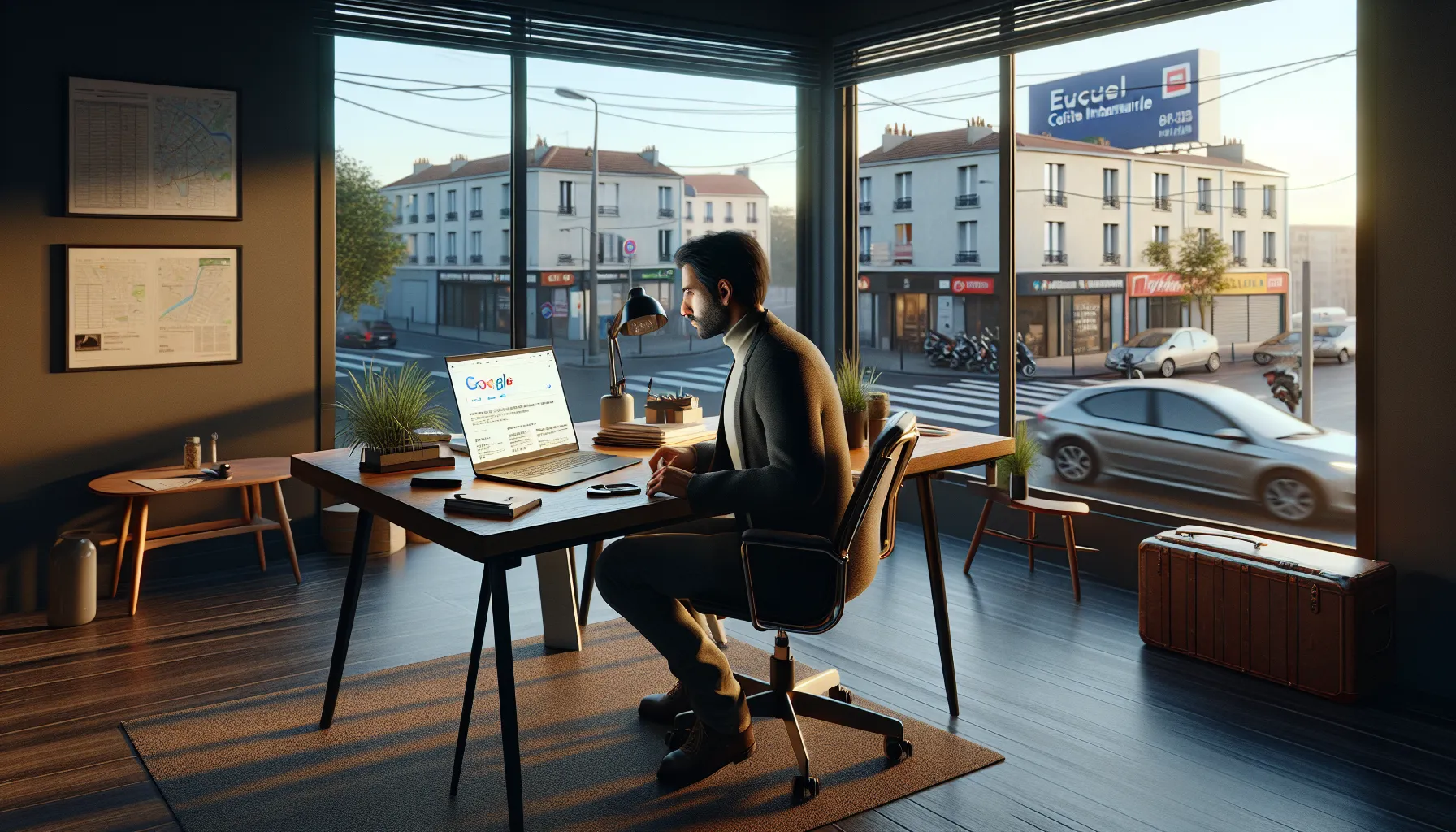Local business owner in Arcueil checking Google search results for nearby clients.