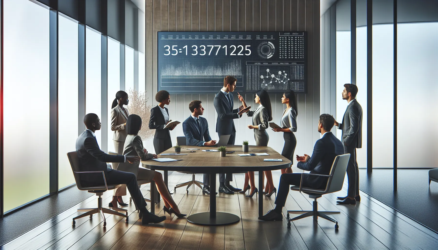 team discussing data security and numerical integrity in a modern office.