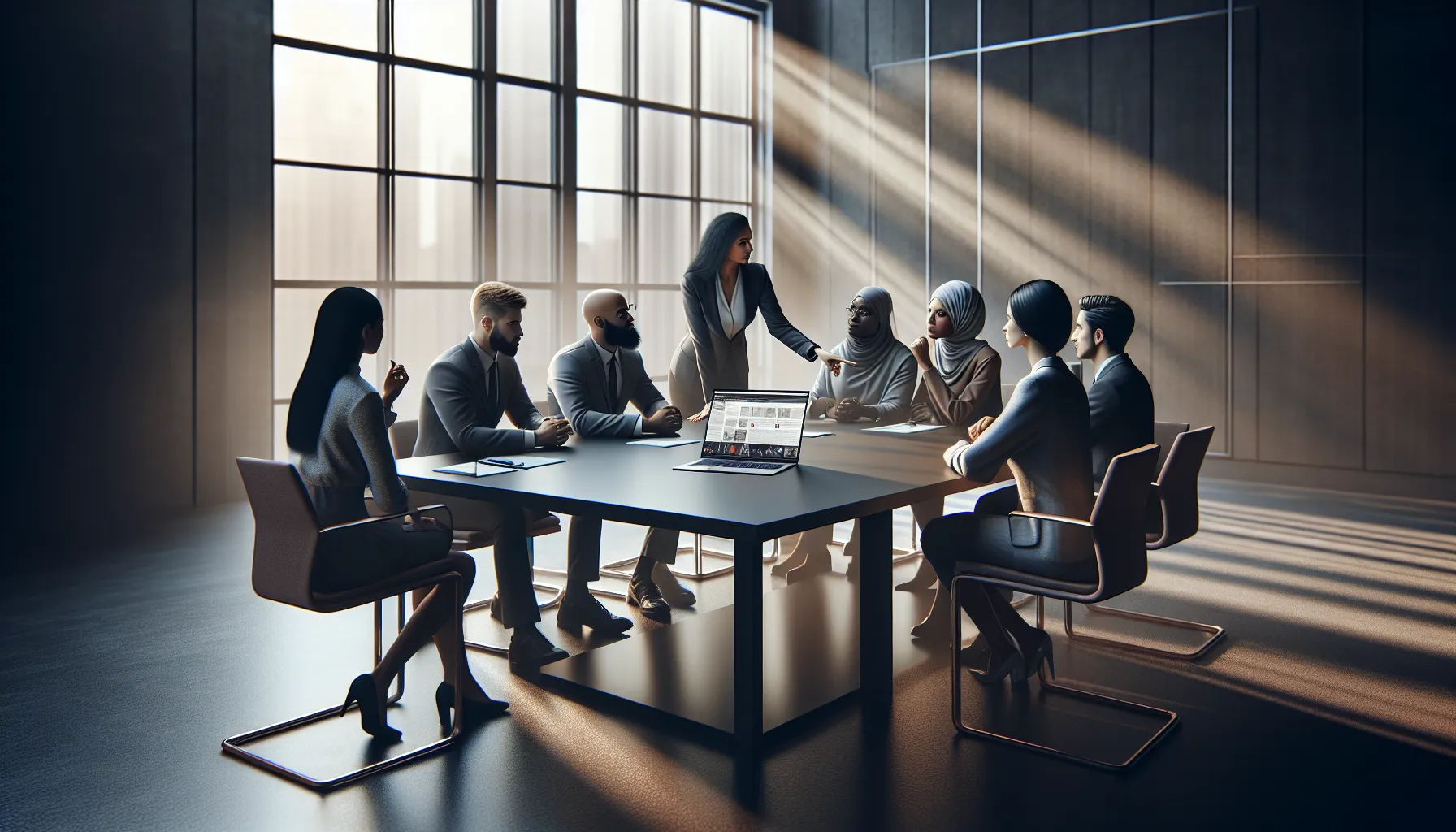 professionals discussing online streaming safety in a modern office.
