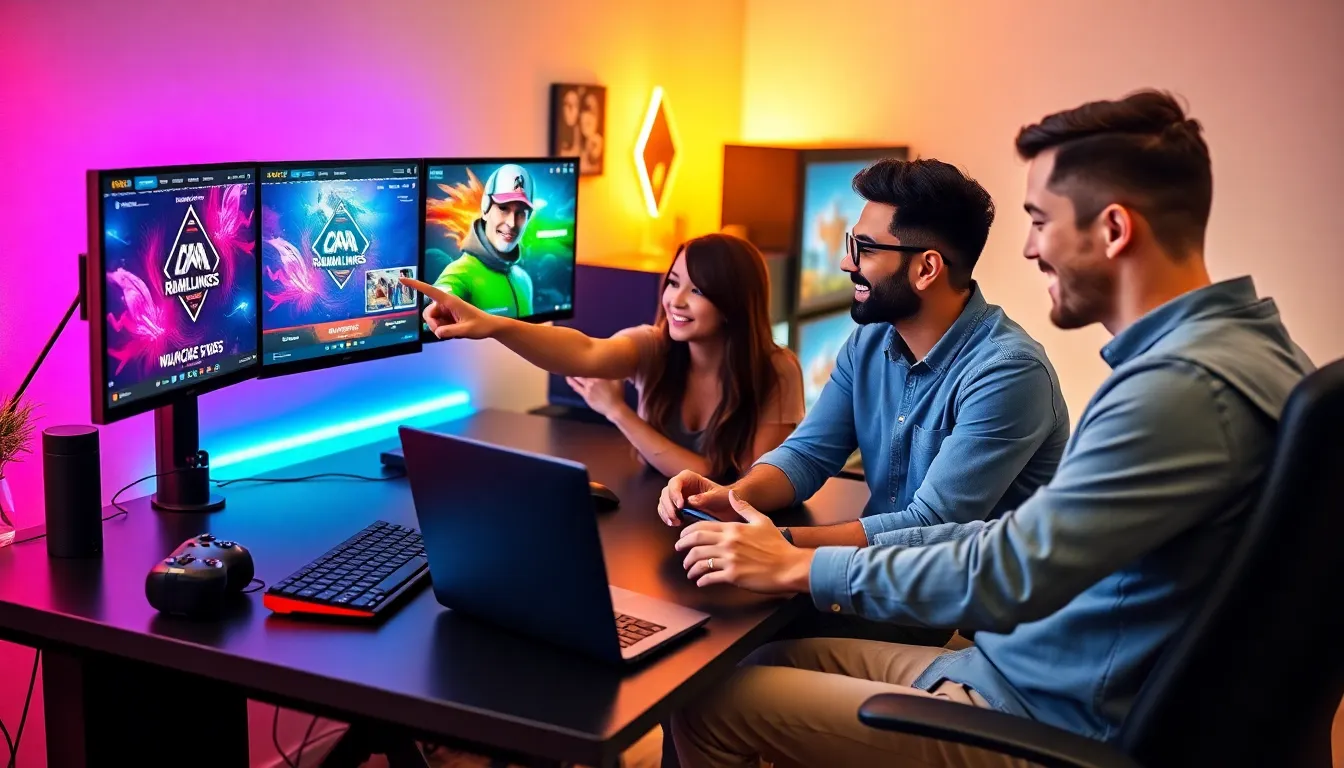 diverse team discussing gaming content in a modern office.