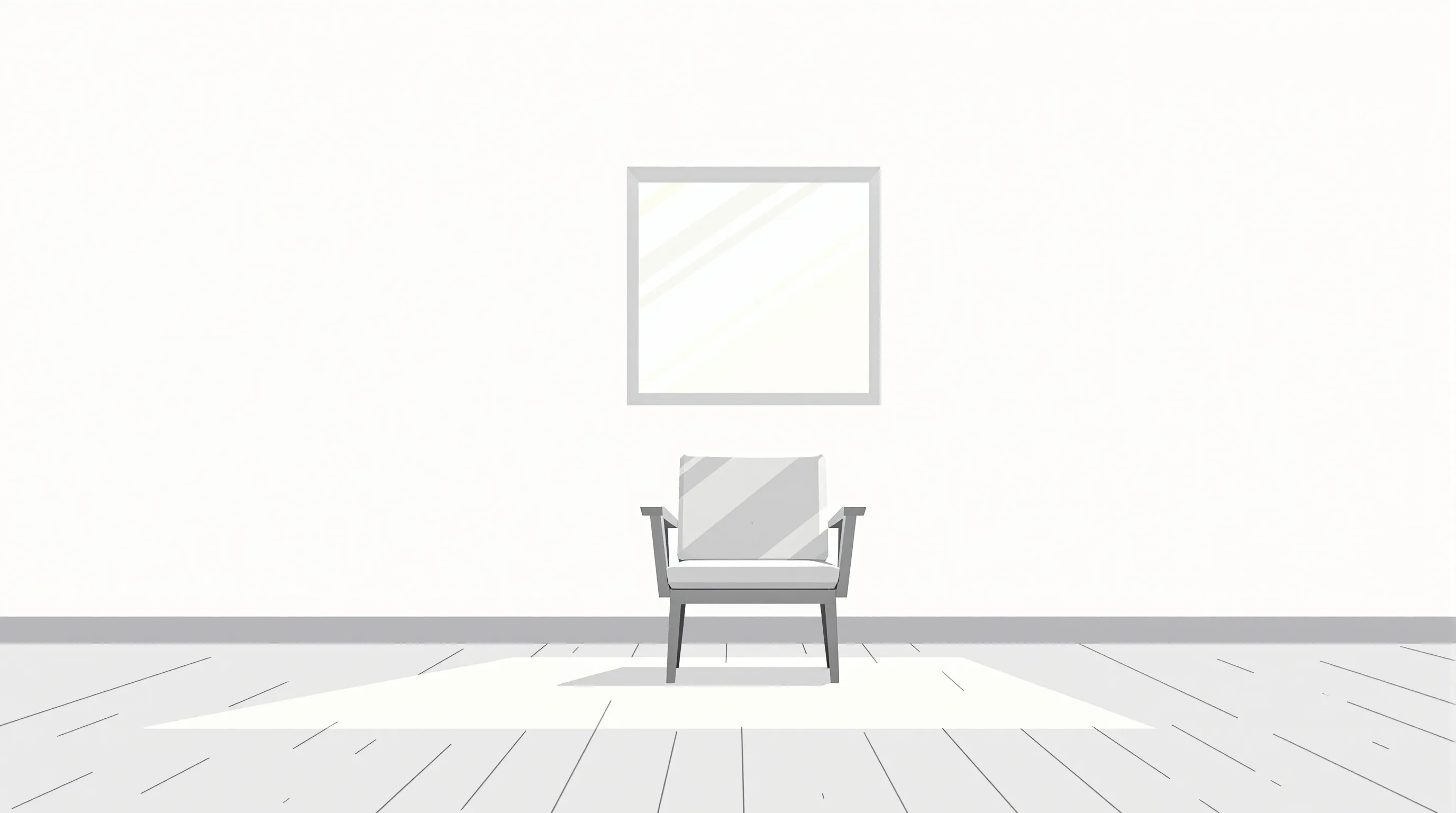 Empty chair in minimal room with faint silhouette, symbolizing absence and memory.