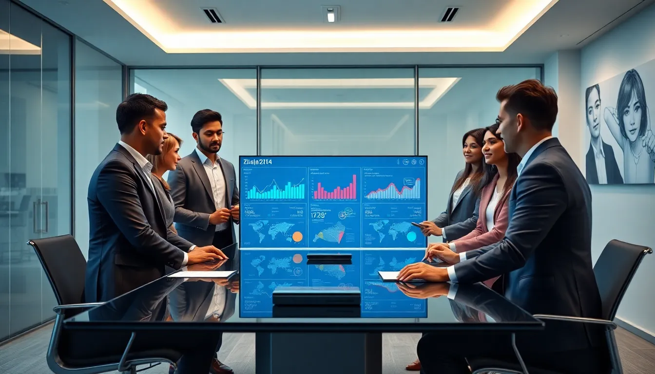 professionals discussing innovative technology in a modern office.