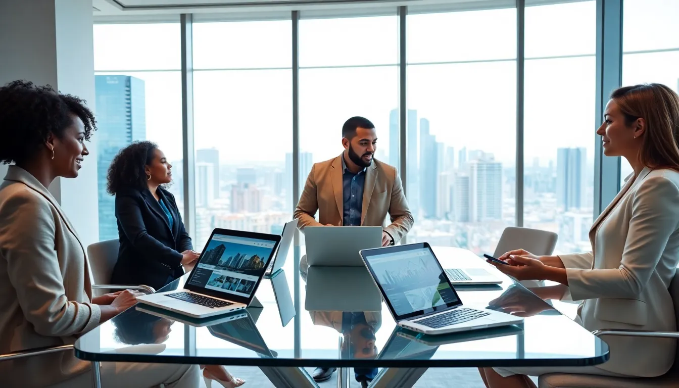 diverse real estate team collaborating in a modern office setting.