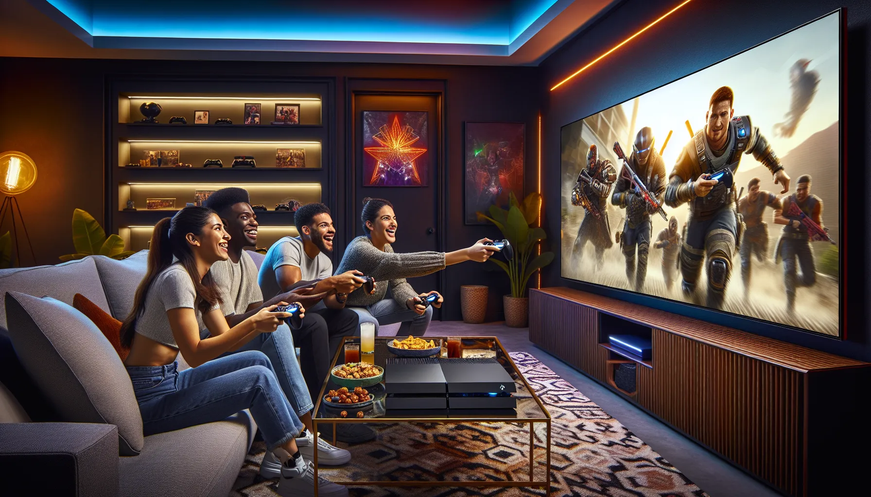 friends playing Sleeping Dogs on a PS5 in a modern gaming setup.