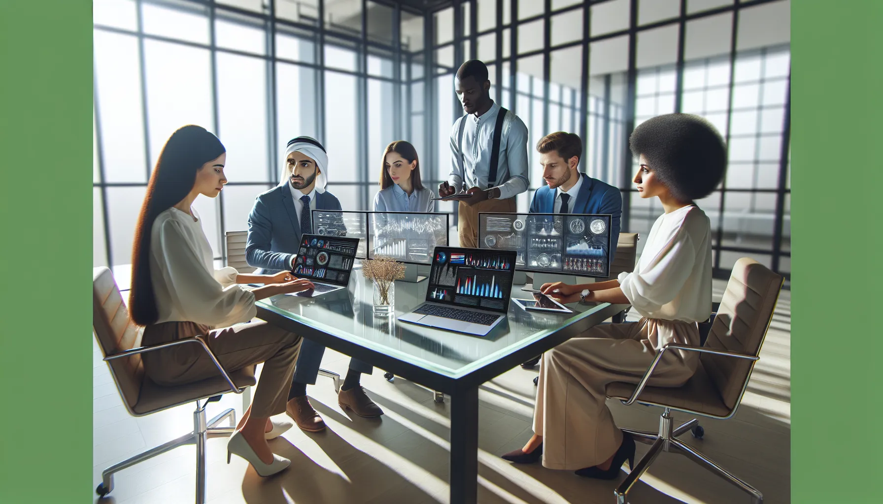 diverse journalists collaborating in a tech-enabled newsroom.