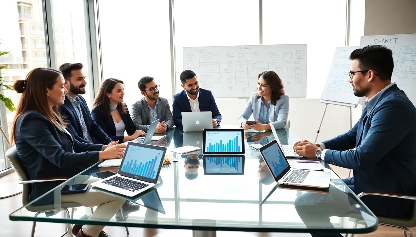diverse group of entrepreneurs collaborating on startup strategies in a modern office.