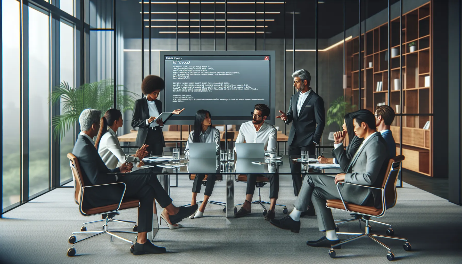 professionals discussing Dropbox error in a modern office setting.