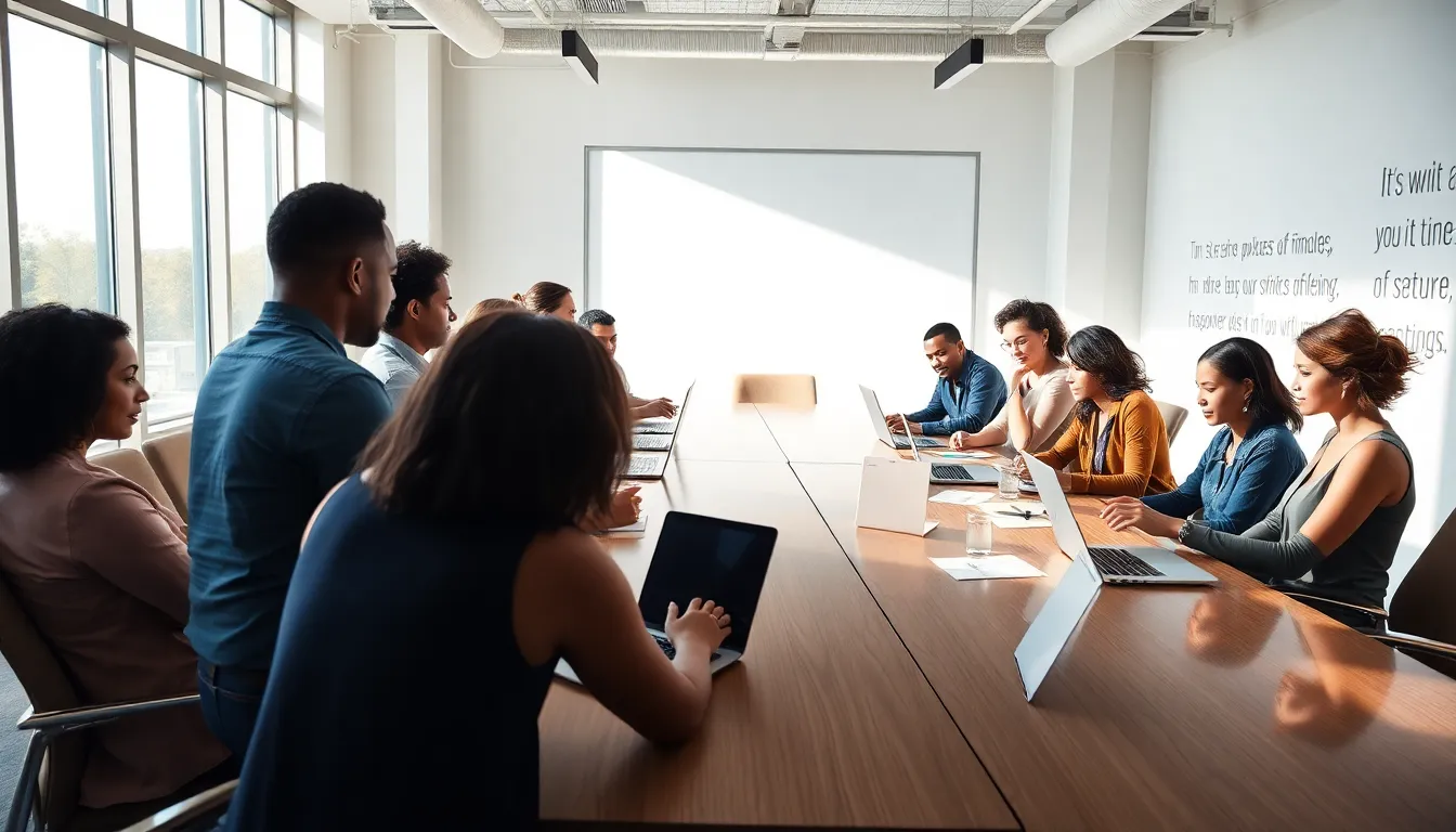 diverse team collaborating in a modern office setting.