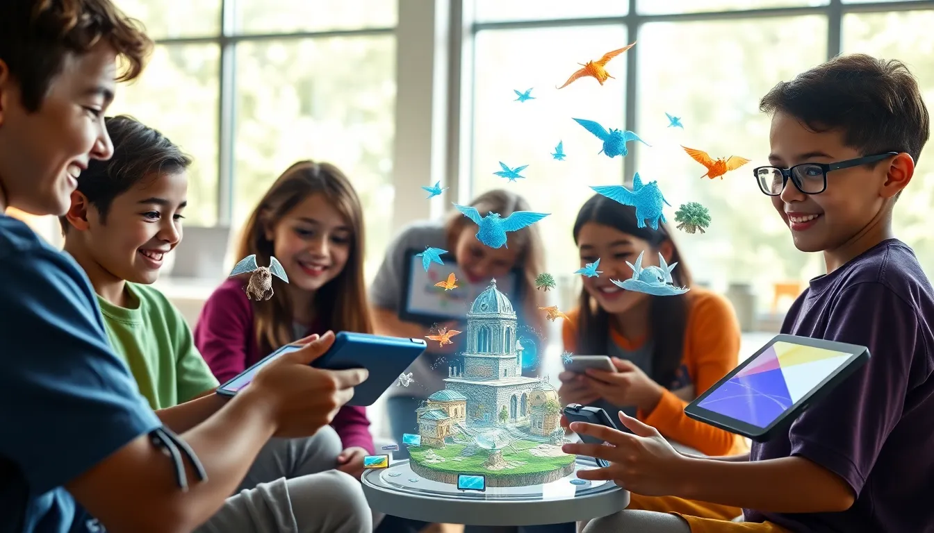 children creating imaginative worlds using futuristic gaming technology.