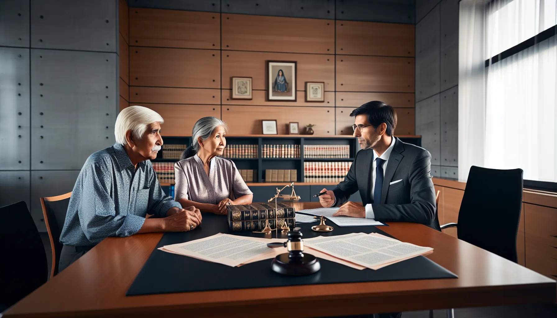 Elderly Croatian grandparents consulting with family law attorney about visitation rights