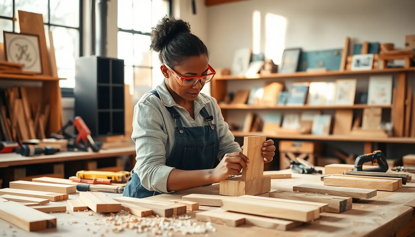 woodworker engaged in a DIY project in a modern workshop.