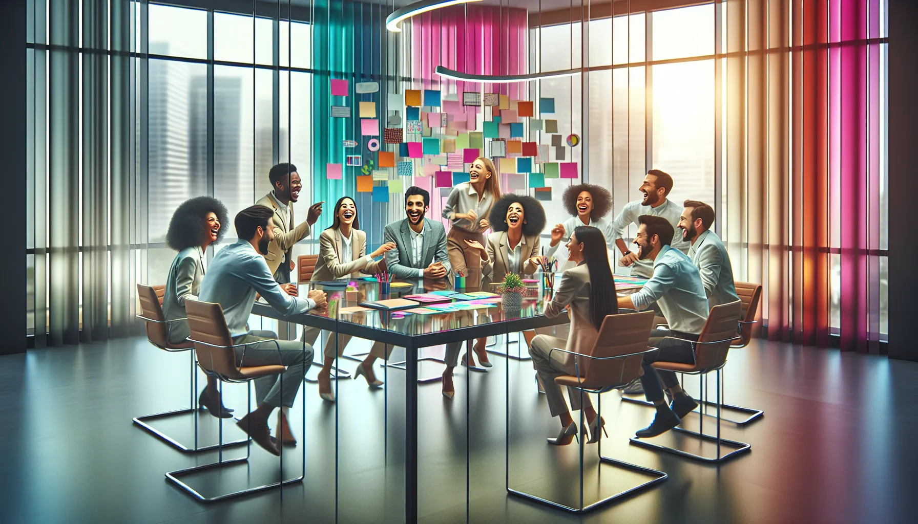 diverse team discussing language evolution in a bright office.