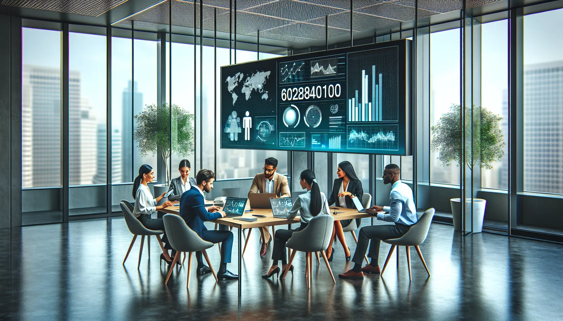 diverse professionals collaborating in a modern office about identifier 6028410100.