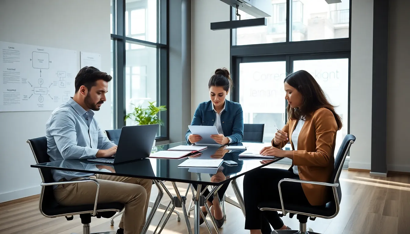 diverse team brainstorming captivating content in a modern office.