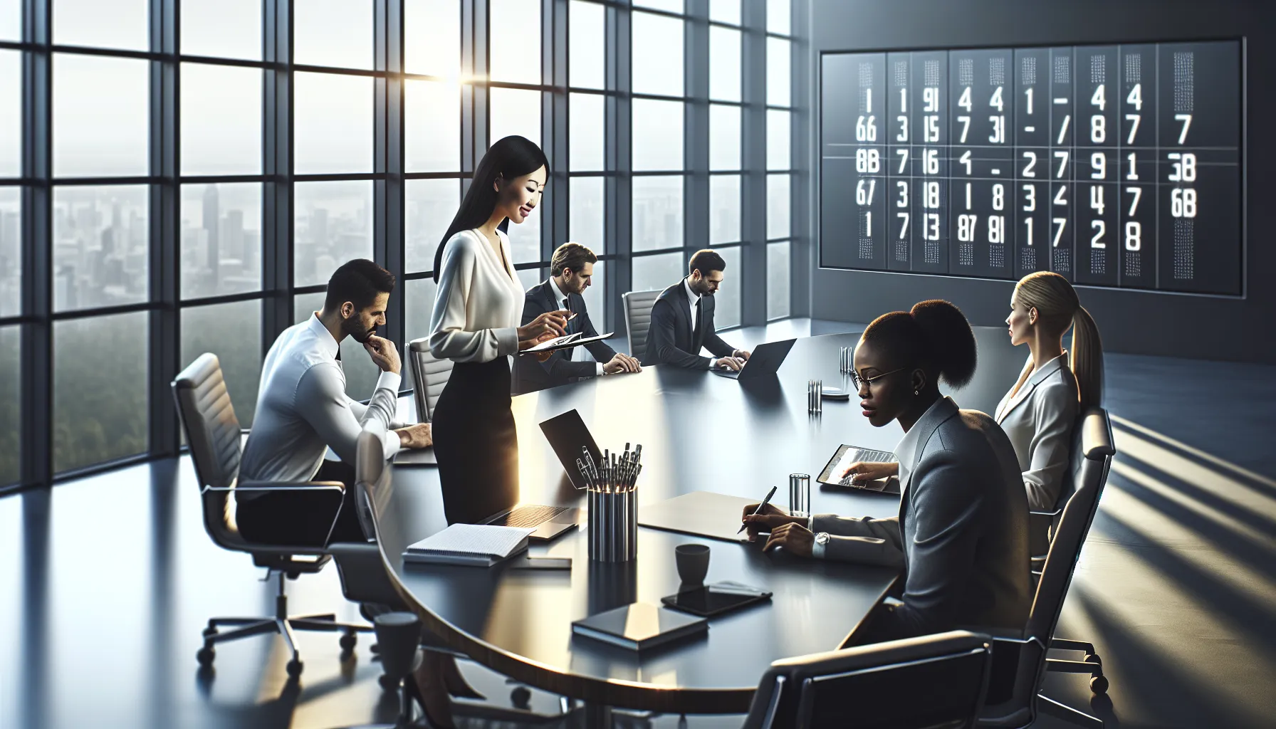 diverse team discussing the significance of a numeric identifier in an office