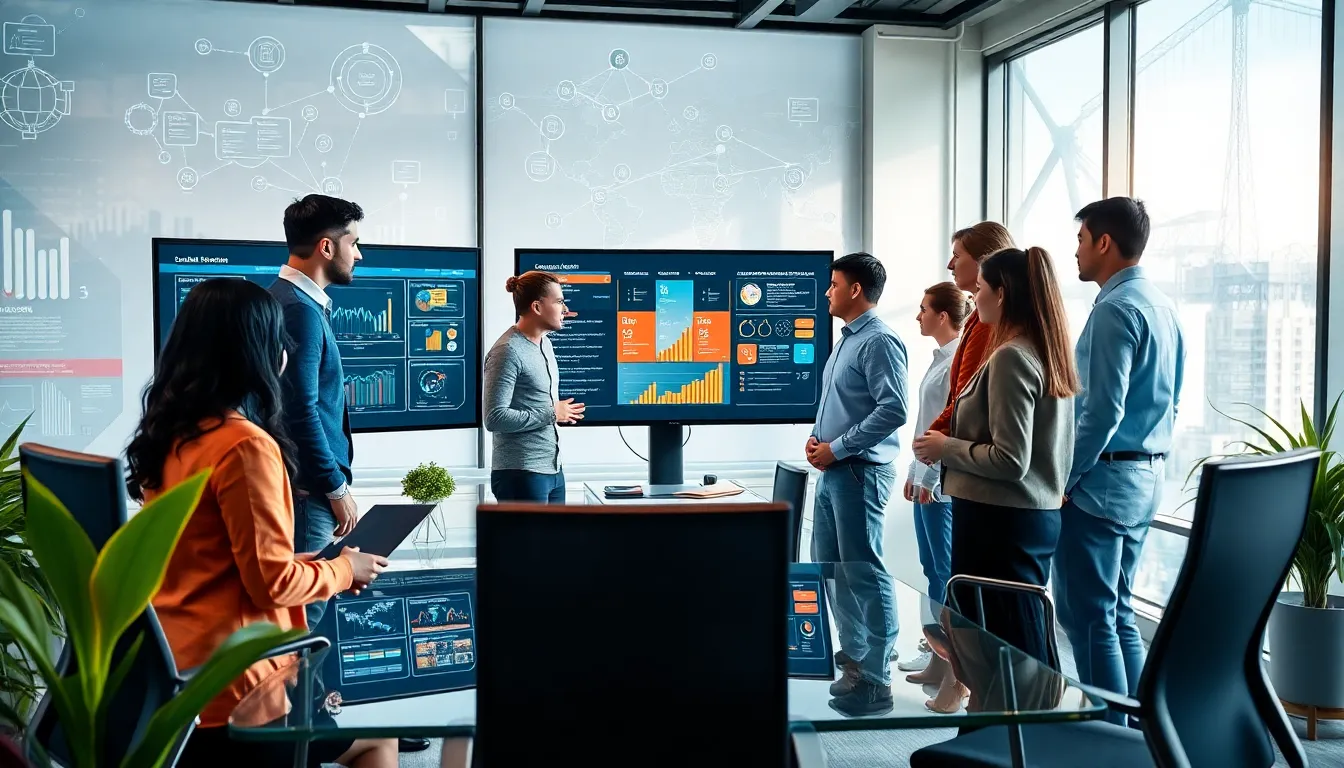 diverse professionals collaborating in a modern logistics office.