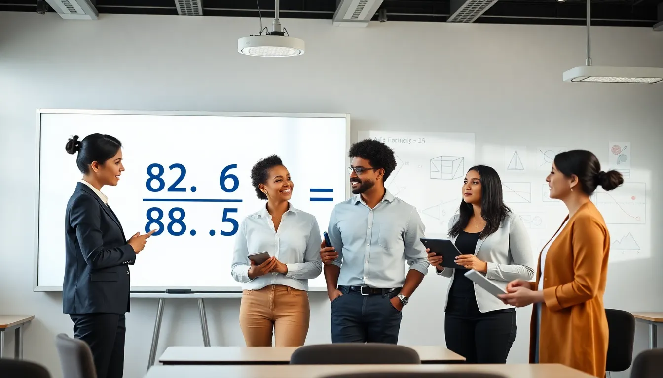 educators discussing multiplication in a modern classroom.