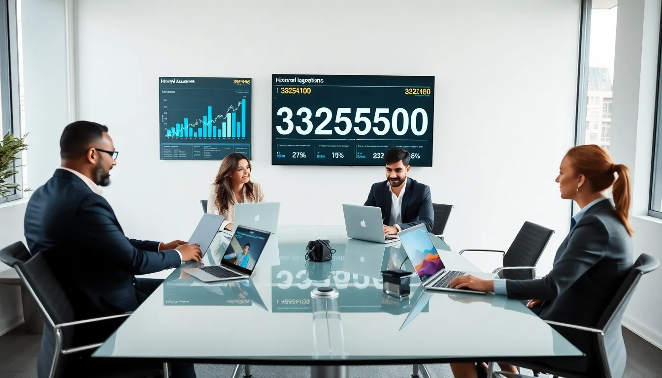 diverse professionals discussing data in a modern office.