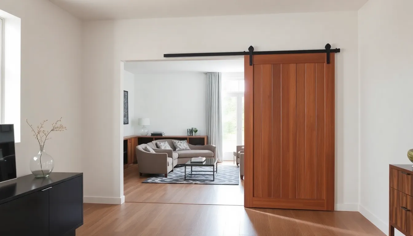 modern interior with a sliding concealed barn door.