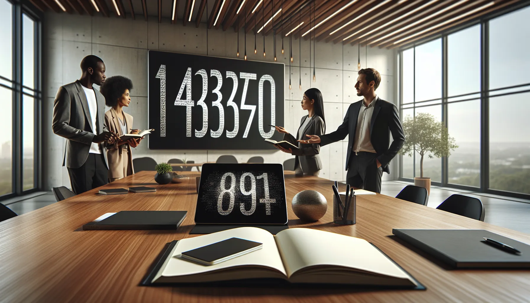 diverse team discussing numerology in a modern office setting.