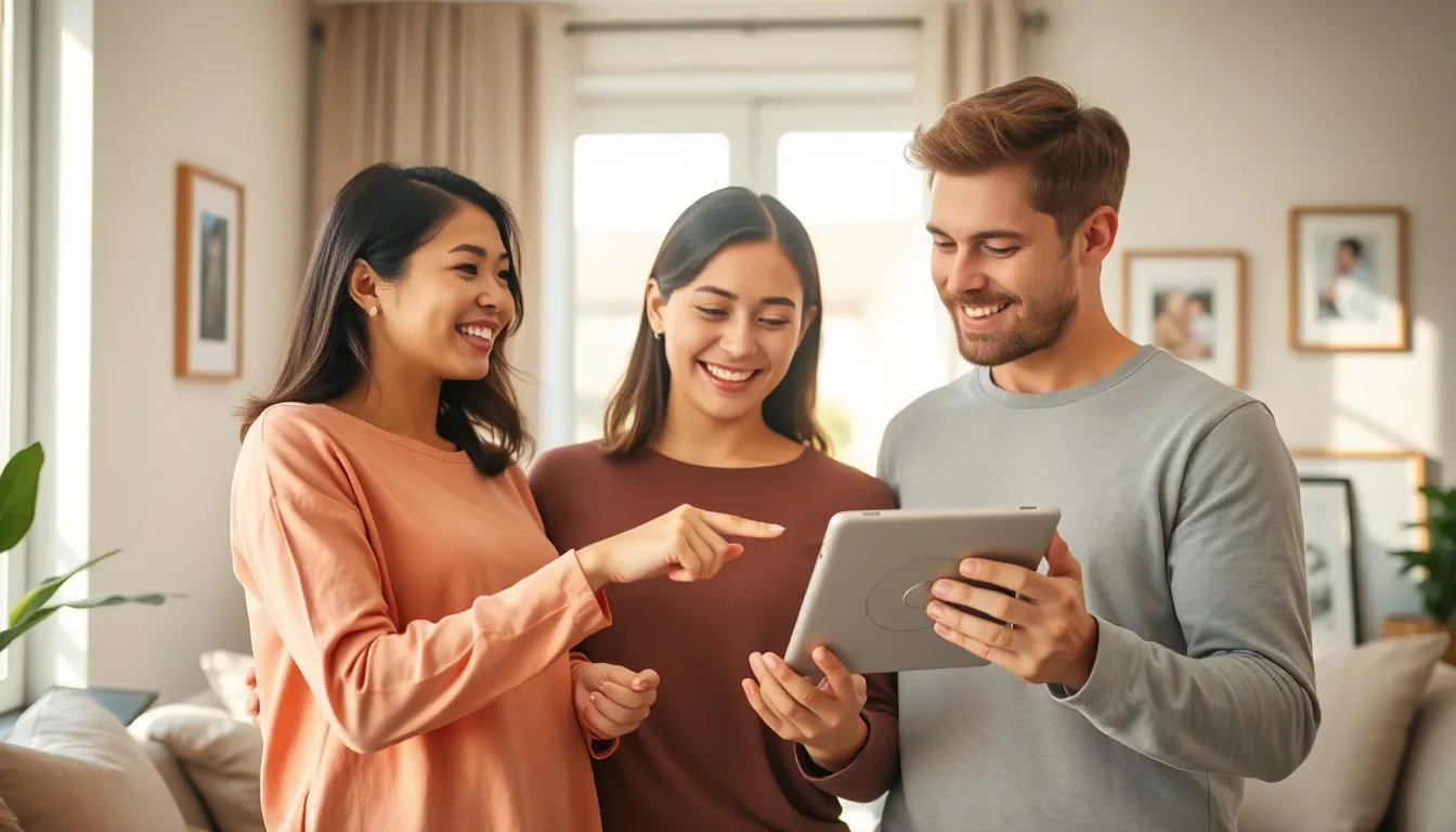 couple using a fertility app in a cozy home setting.