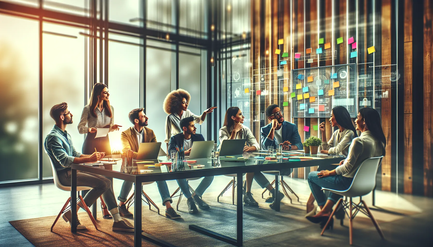diverse team collaborating in a modern office setting.