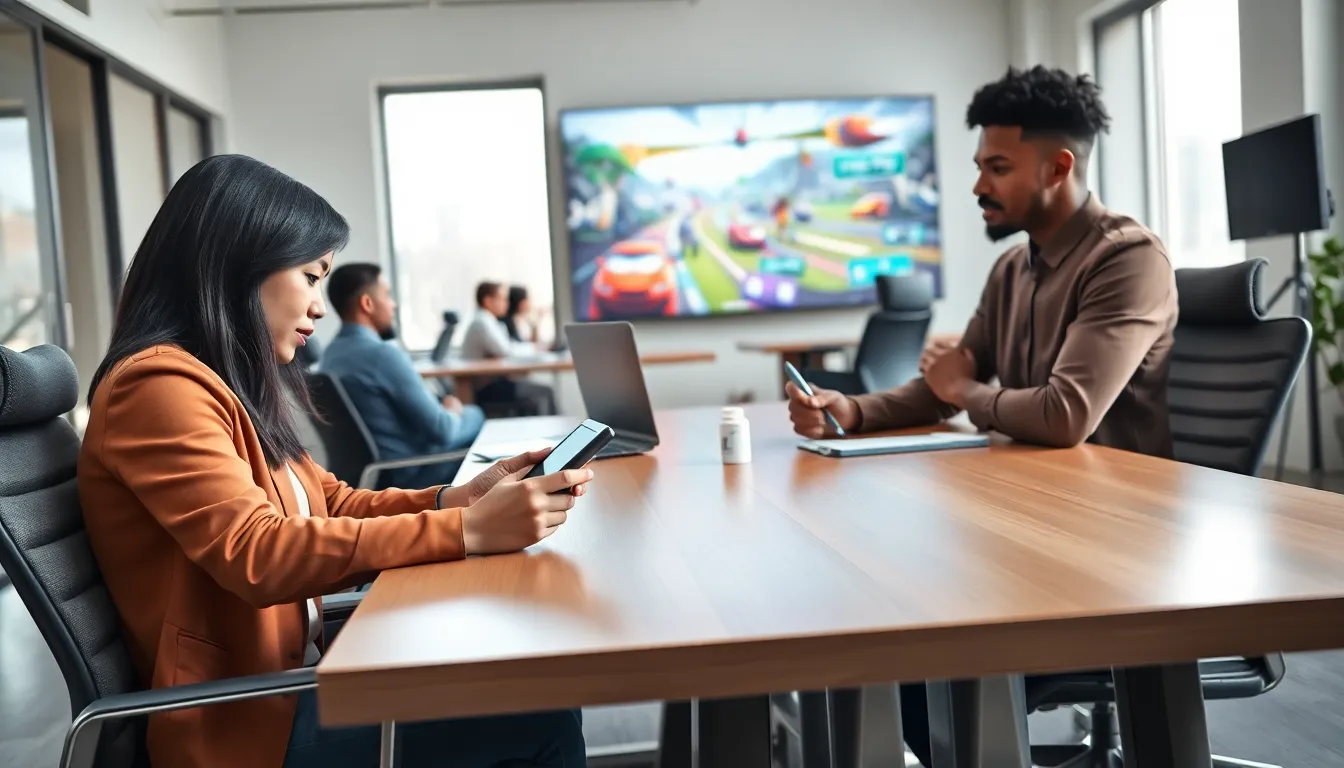 diverse team brainstorming in a modern office for game development.